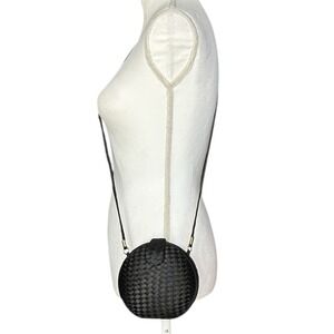 MAGID Black Round Crossbody Evening Bag Woven Satin Ribbon Vintage Formal